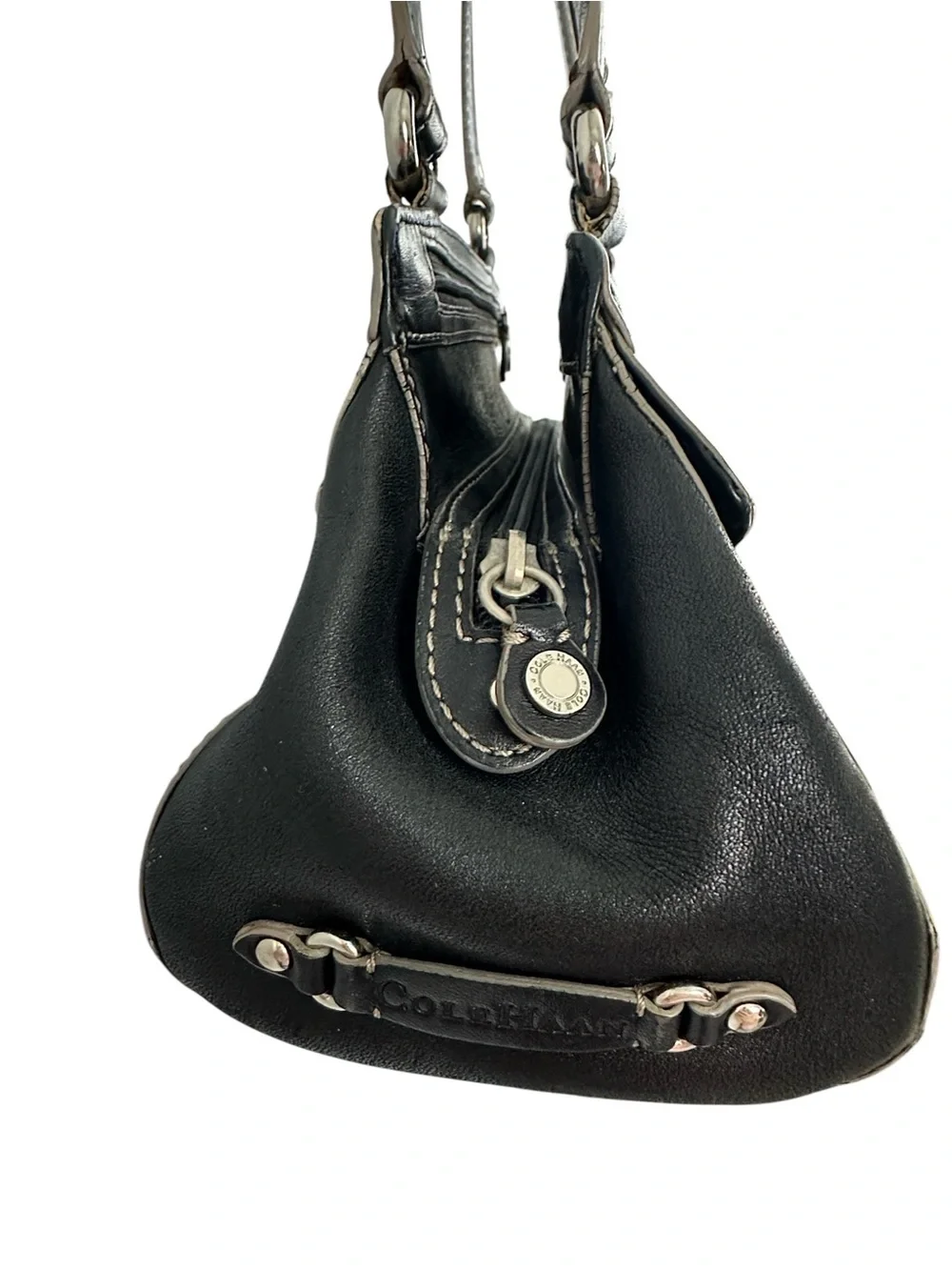 Cole Haan Trinity Black Leather Shoulder Bag Y2K Silver Buckle Hardware Purse - Picture 9 of 10